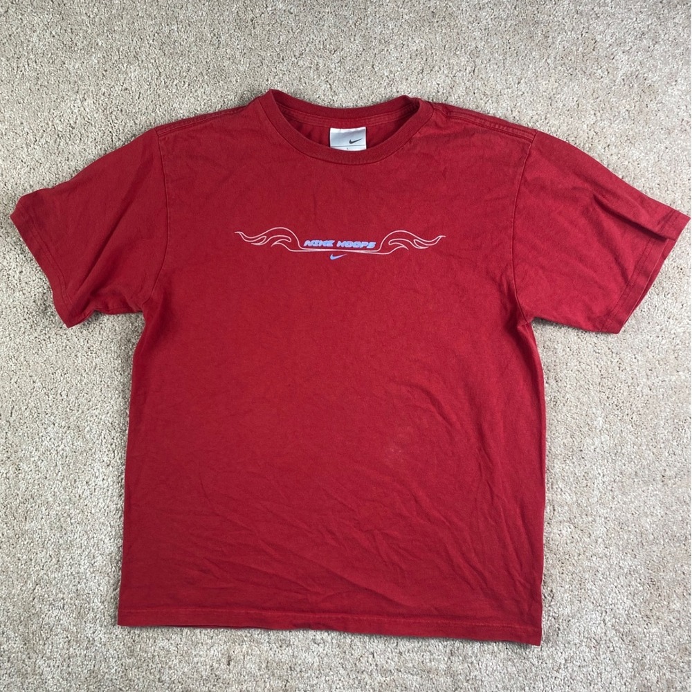 Nike Hoops Vintage Red Graphic T-Shirt Kids Large L 14-16 Basketball Flames Y2K